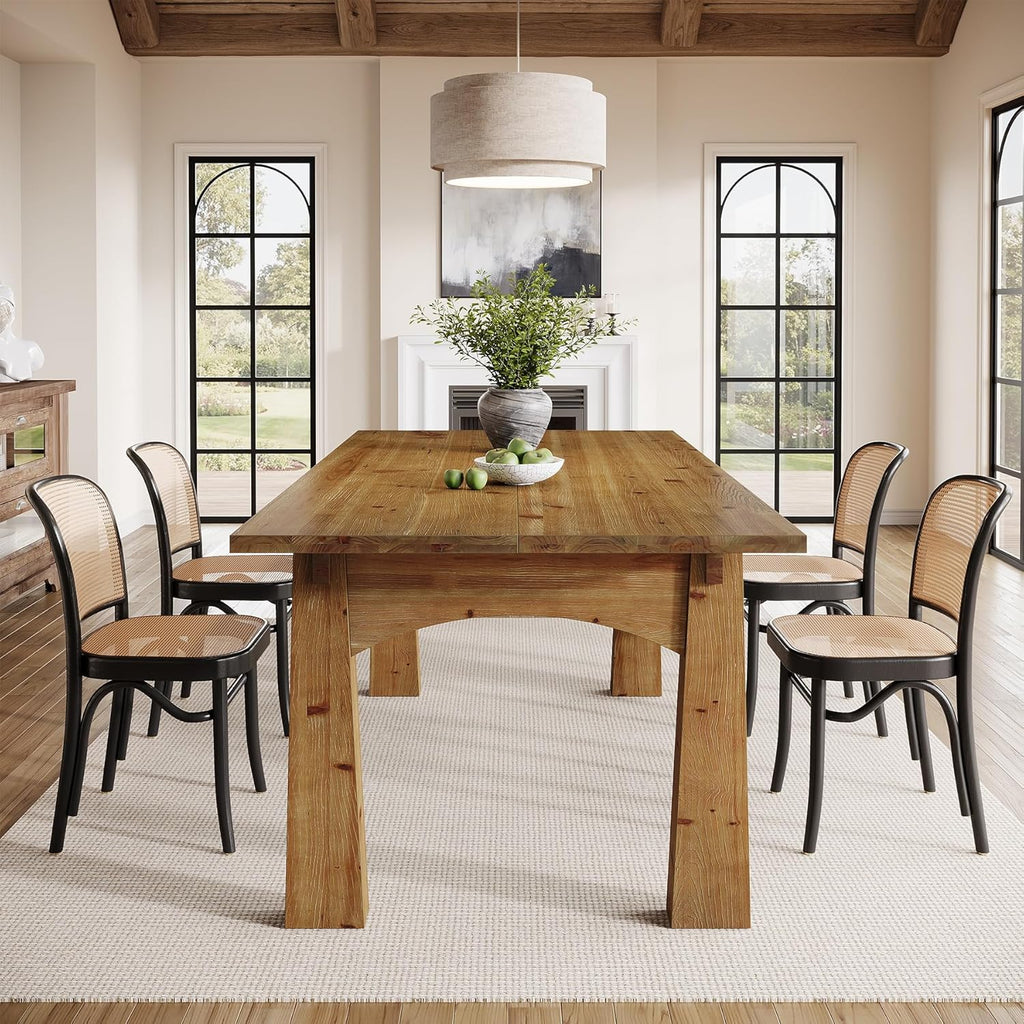 Solid Wood Dining Table for 4-6 People, 63-Inch Farmhouse Kitchen Table with Rich Grain and Texture, Wooden
