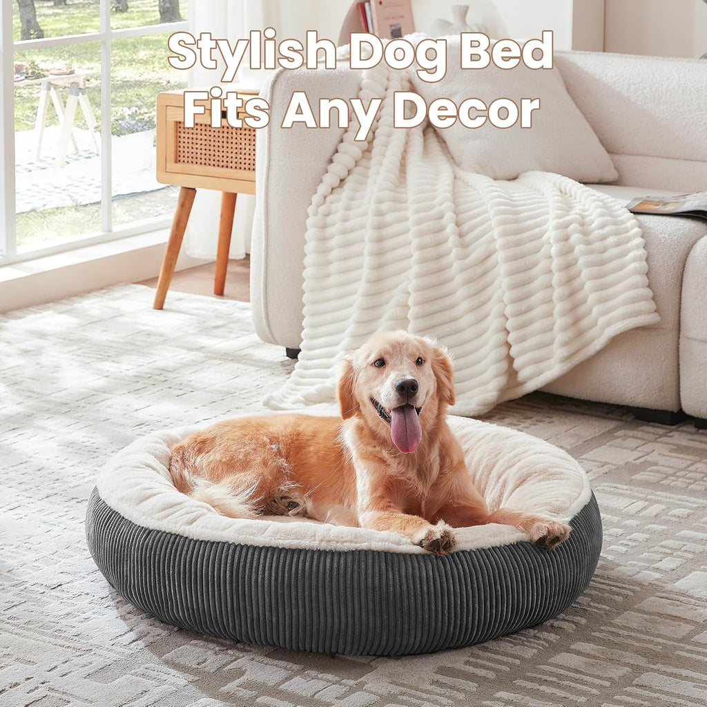 36 inches Donut Dog Bed for Large Dogs - Calming Round Pet Bed with Removable&Washable Cover