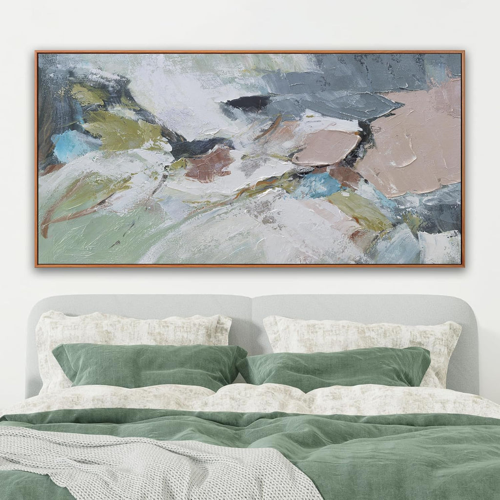 Pink Abstract Painting Large Wall Art Living Room Decor Green Canvas Print Colorful Abstract Wall Art Home Office