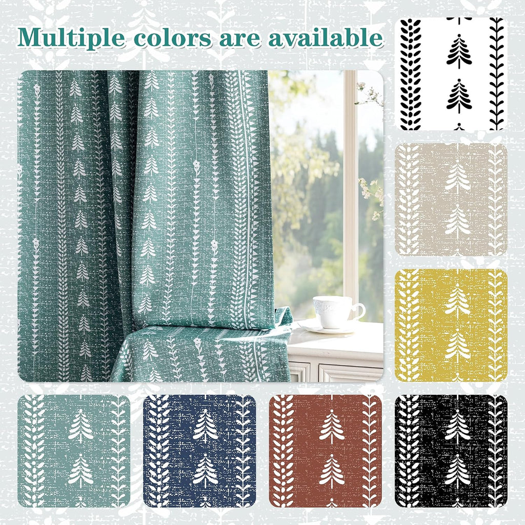 Sage Green Blackout Curtains - Boho Farmhouse Printed 95% Room Darkening Aqua Thermal Insulated Drapes