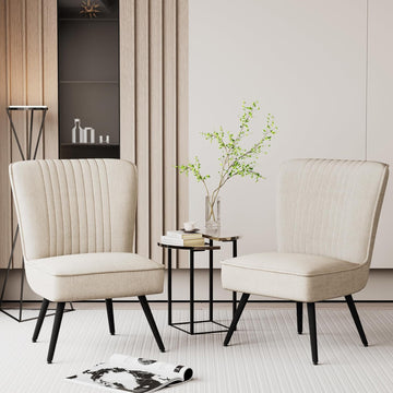 Accent Chair Set of 2 Upholstered Living Room Chairs Modern Bedroom Furniture Sets Armless Slipper Club Chair Guest