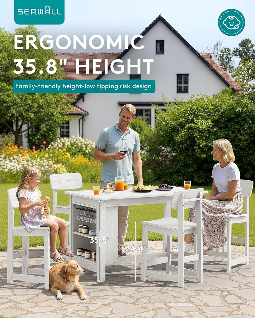Outdoor Bar Stools Set of 2, All Weather HDPE 25" Counter Height Bar Stools with Back, Outdoor Armless Barstools