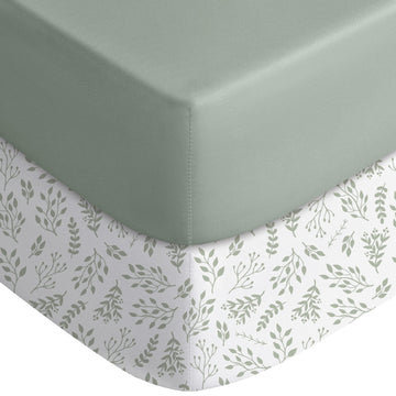 2-Pack Baby Crib Sheets for Boys Girls 52x28 (Green+Leaf)