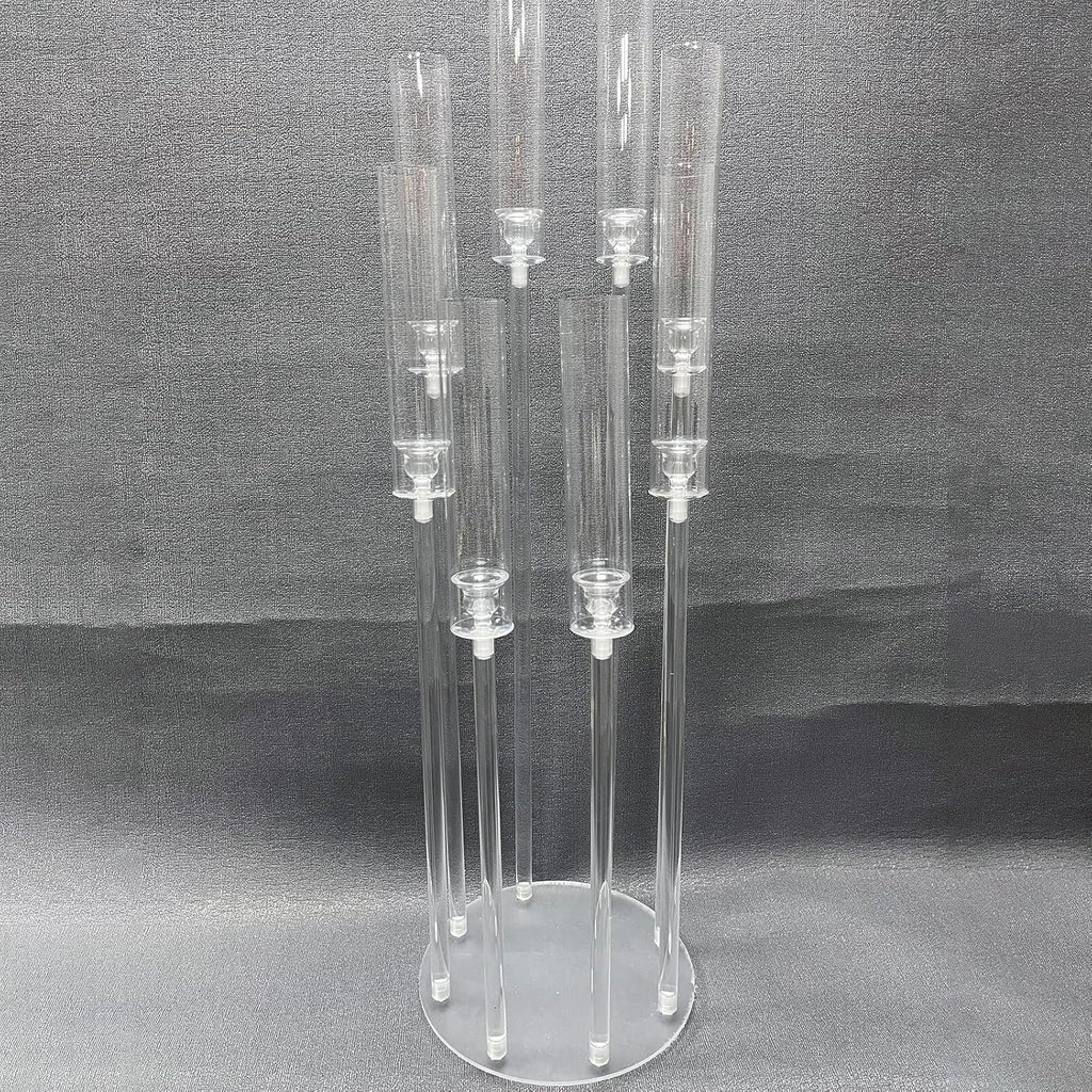 2 Set of 8 Arms Acrylic Candelabra Centerpieces,38.5'' Tall Clear Candlesticks Holder with Acrylic Shade for