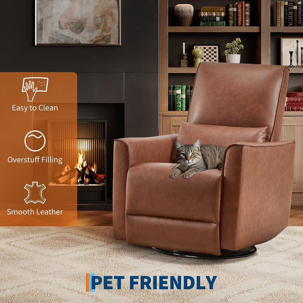 Recliner Chair, 360° Swivel Rocker Glider Nursery Chair with Padded Armrest and Deep Seat, PU Leather Upholstered