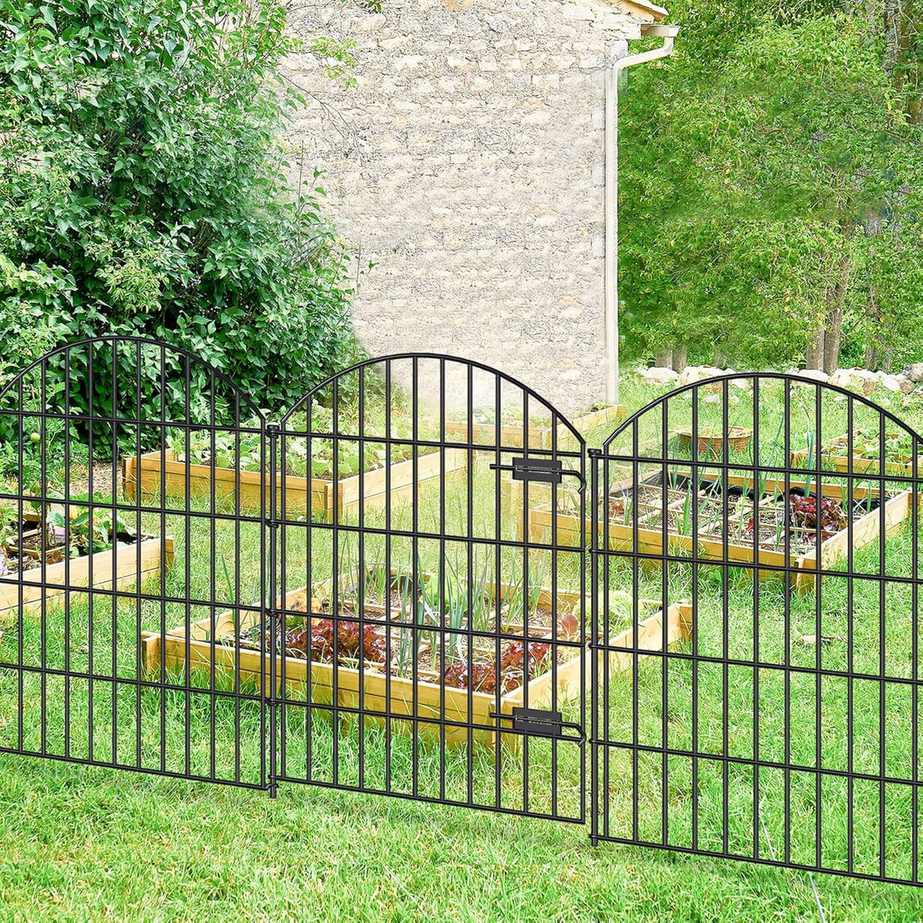 Metal Garden Fence with Gate 36in (H) x 23.3ft (L), 1 Gate+ 9 Panels Dog Fence Border Fence Animal Barrier, No Dig