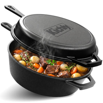 Combo Cooker Cast Iron Dutch Oven 3.2QT with Lid 2 in1 Pre-Seasoned