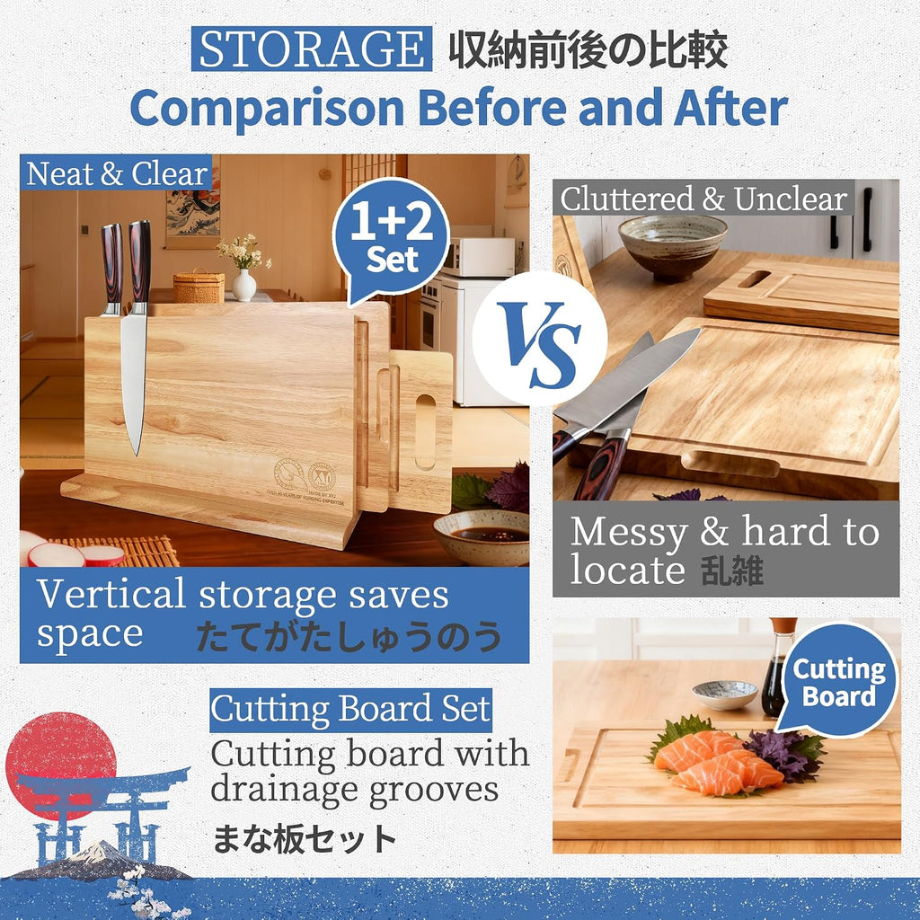 Authentic Since 1986, Magnetic Knife Block with Cutting Boards | Natural Wood, Countertop Knife Organizer