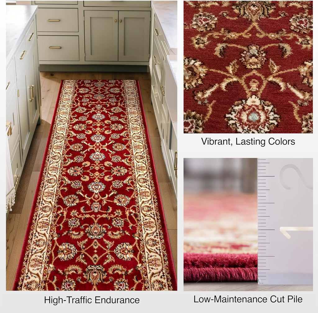 Custom Size Hallway Stair Runner - Choose Your Custom Length - Noble Sarouk Red Oriental 27 Inch Wide x 25 Feet Long