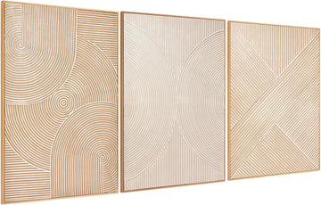 Large Textured 3D Wall Art Neutral Set of 3- and-Painted Abstract Canvas Framed Paintings Brown - Modern