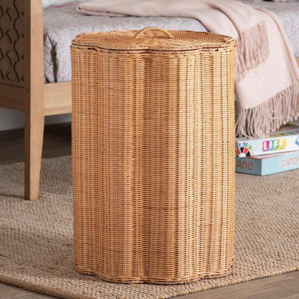 Danilo Natural Rattan Laundry Hamper - Handwoven Wicker Storage Basket for Laundry Room, Bathroom, or Bedroom