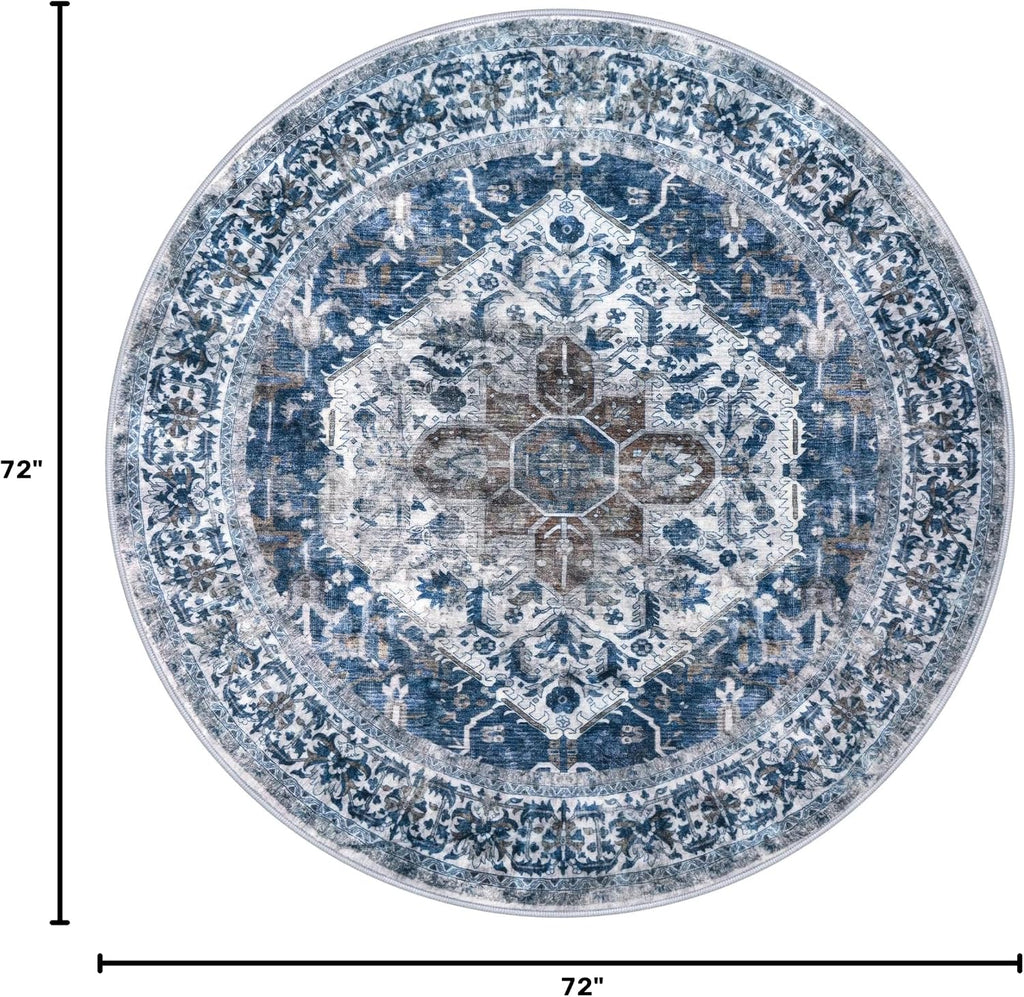 Round Rug 6 Ft Rugs Washable Circle Rug Non Slip Round Living Room Rugs Printed Faux Wool Vintage Round Dining Room