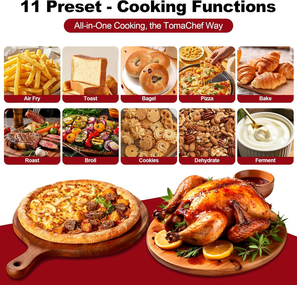 Air Fryer Toaster Oven Combo, 26.5QT Large Capacity with Visible Window, 11-in-1 Countertop Toaster Oven, 85% Less Oil