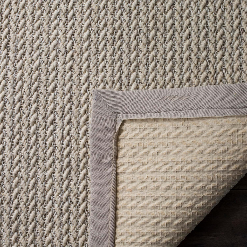 Area Rug 9x12 - Natural Fiber - Large - Light Grey, Sisal & Wool, Woven Design with Border