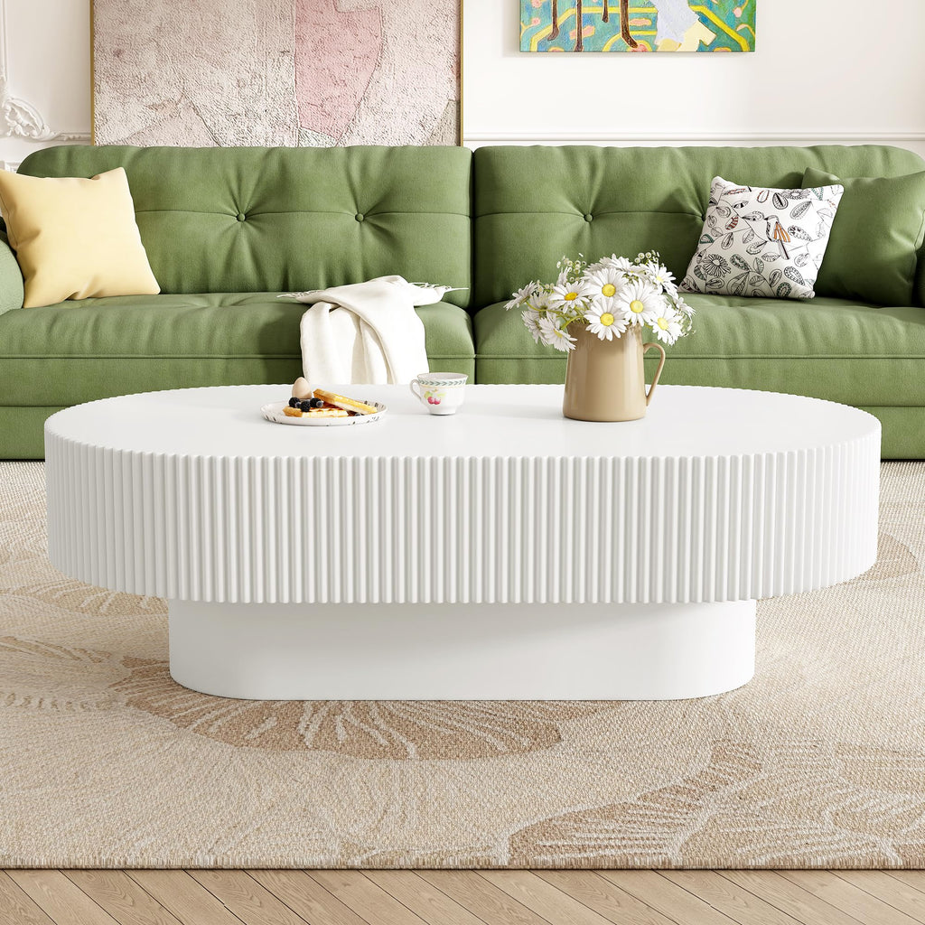Modern Fluted 43.3" W Oval, White