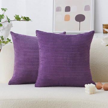 Purple Pillow Covers Decorative Throw Pillows Striped Corduroy Velvet Large Euro Sham Couch Throw Pillow Cover for