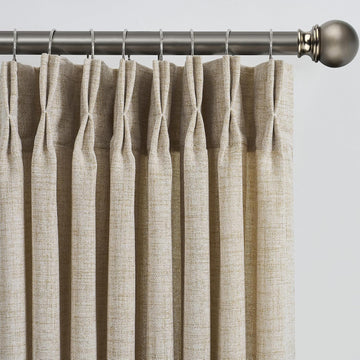 Beige Sheer Pinch Pleated Curtains 2 Panels, Back Tab Pleated Drapes Hooks Thick Linen Textured Boho