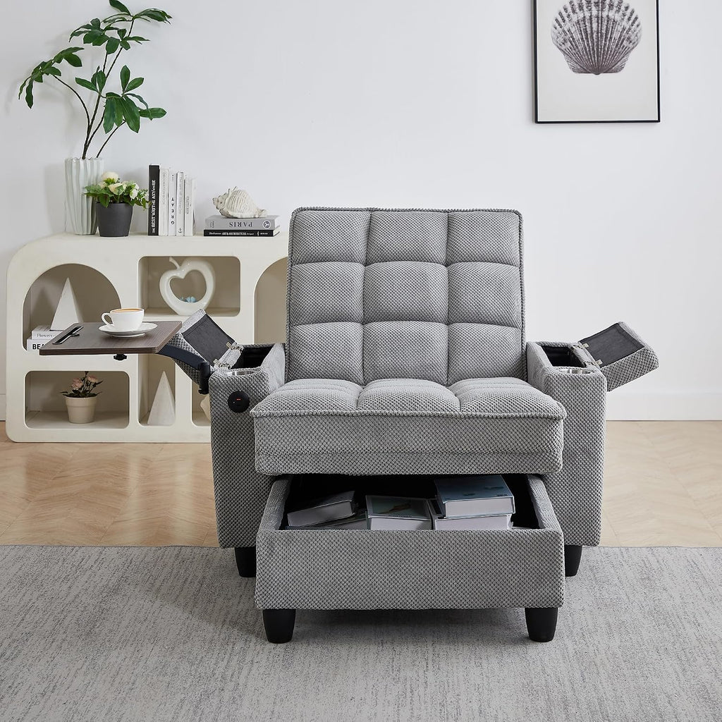 42" Sleeper Chair Bed, Adjustable Backrest & Storage, Light Gray | 3-in-1 Chair, Chaise & Bed | 6-Position Backrest |