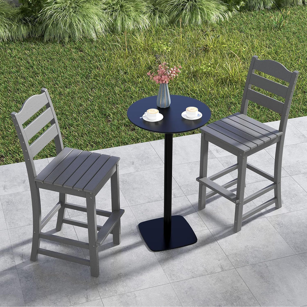 Outdoor HDPE Bar Stool, Patio Tall Bar Chair with Backrest and Footrest, 30 Inches Counter Height Barstools, Weather