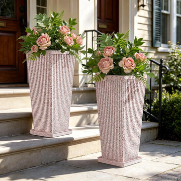 24" Tapered Tall Planters for Outdoor Plants with Tray&Shelf, Red | Resin PP Weather-Resistant Material, Stone&Fluted