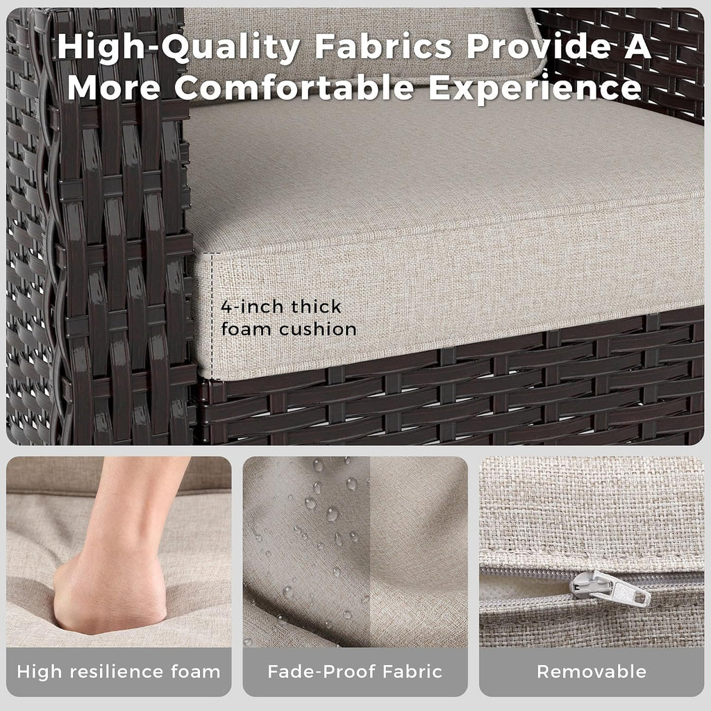 Patio Couch, Wicker Outdoor Conversation Set | Patio Couch with Olefin Removable Cushion, All-Weather Outdoor Sofa