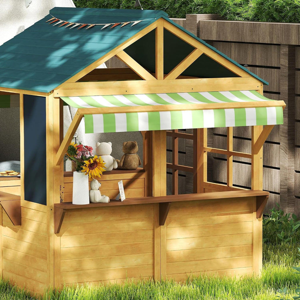 Premium Collapsible Timber Playhouse Featuring PanoFor ramic View Windows, Working Entry Door, Snack Nook Area
