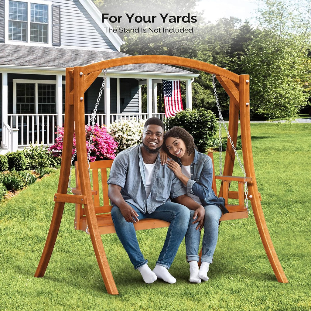 Upgraded 5 FT Wooden Porch Swing, 880 LBS Solid Fir Wood, Brown | Heavy-Duty Fir Wood Frame; 880-Lb Capacity;
