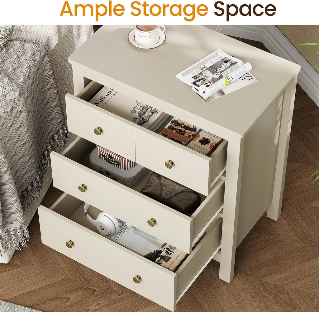 3 Drawer Nightstand, 27'' Wood Bedside Table with Storage Drawers, Modern Bedroom Storage Cabinet , Beige