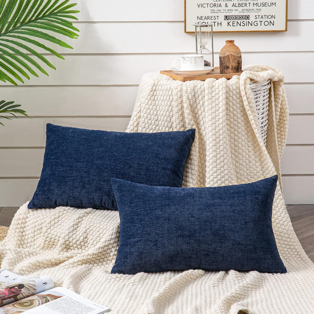 Lumbar Support Pillow Decorative Rectangle Throw Pillow Covers 12"x20" Inch Set of 2, Soft Chenille Pillowcase