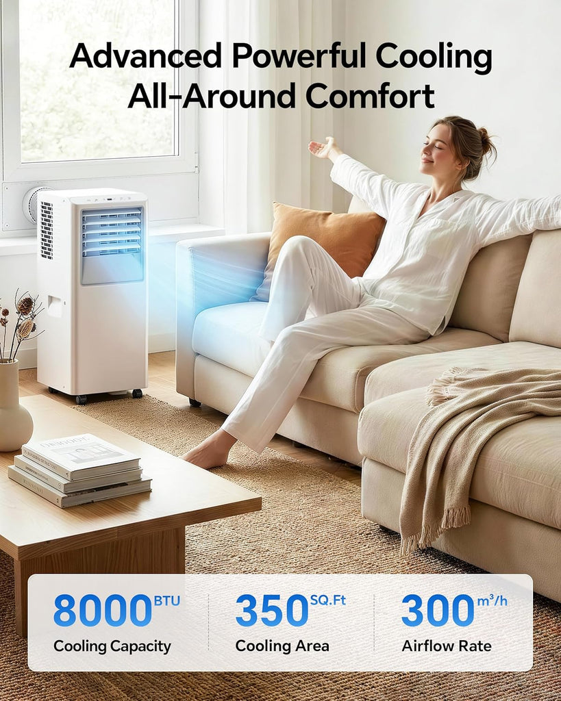 8,000 BTU Portable Air Conditioner - Cools Up to 350 Sq. Ft., 5-in-1 Portable AC Unit for Rooms with Remote Control