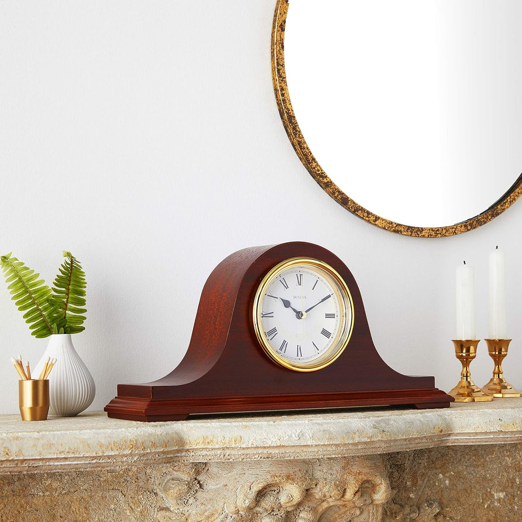 Bulova B1929 Bulova Annette I Chiming Mantel Clock, Model B1929 - Classic Mahogany Finish - Westminster Melody on the Hour - Battery...