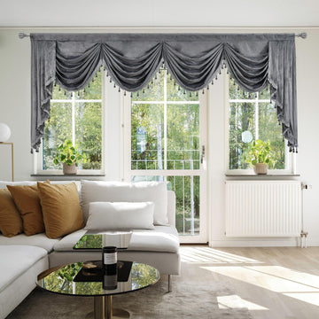 Luxury Grey Velvet Swag Valances, Rod Pocket, W110 inch, 1 Panel