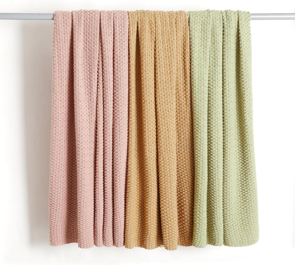 Chunky Cable Knit Throw Blanket, Lightweight Soft Cozy, 50" x 60", Dusty Rose