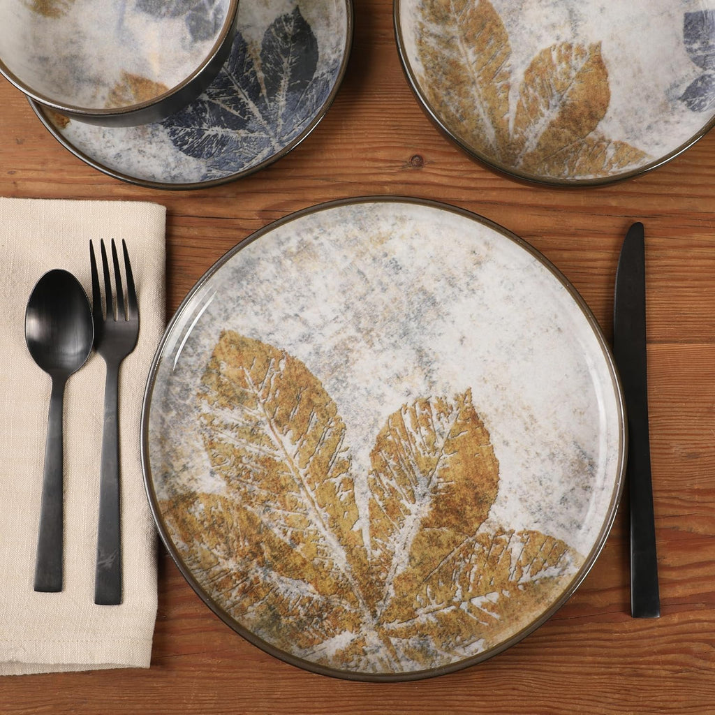 Chantilly Hill 16-Piece Porcelain Dinnerware Set, Round Plates & Bowls, Multicolor Leaf Design