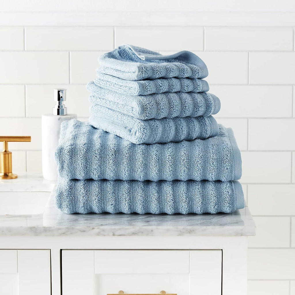 Luxury Spa Collection | 6-Piece Ultra Soft Quick-Dry 550GSM 100% Combed Cotton Wavy Towel Set by [Spa Blue]