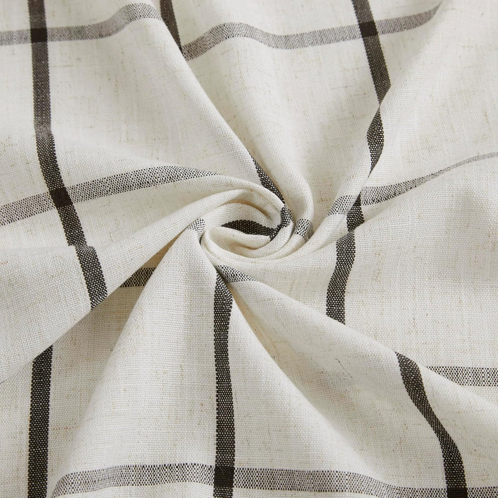 Black Plaid Pinch Pleat Semi Sheer Checkered Linen Blended Window Curtain Drape for Farmhouse Living Room