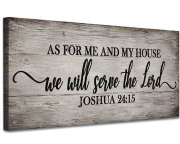 Gray Monochrome Rustic Canvas Wall Art, Joshua 24:15 As for Me and My House Bible Verse Decor, Gallery Wrapped