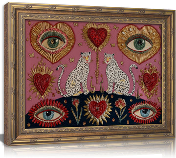 Vintage Gold Framed Gothic Leopard Wall Art Boho Witchy Psychedelic Eye Heart Canvas Prints Pink Cheetah Poster