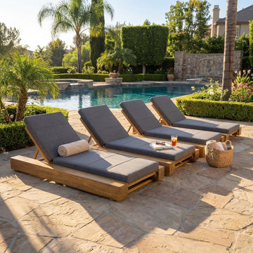 Tory Acacia Wood Chaise Lounge Chair Outdoor Set of 4, Poolside Sun Lounger Recliner, Patio Outdoor Chaise Lounge