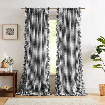 Black White Buffalo Plaid Rustic Curtain Panels 90 Inches Length