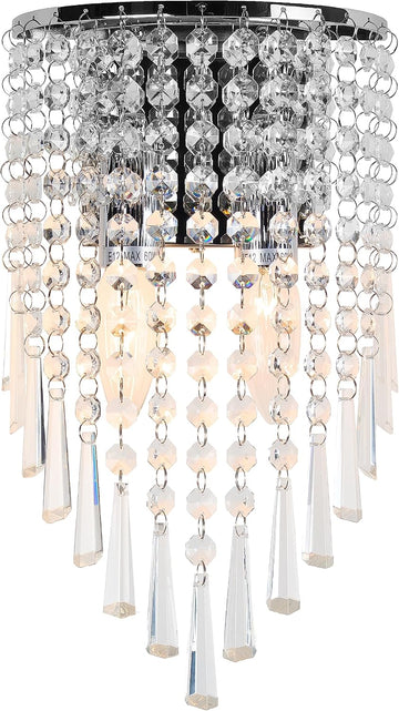 Mini Crystal Wall Sconce Modern Chrome Wall Light Fixtures 2 Lights Wall Lamps for Bedroom Living Room
