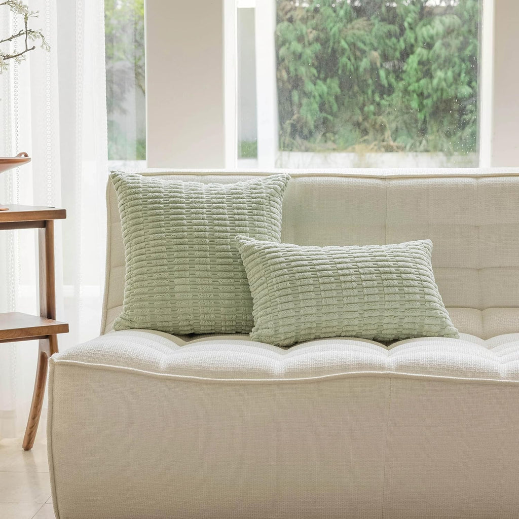 Summer Pillow Covers 26x26 Boho Sage Green Euro Shams Corduroy Throw Pillow Covers for Plush Patio Living Room Sofa