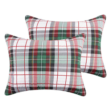 Spencer Plaid Quilted Standard Sham (26x20in.) - Christmas Tartan Plaid - Green, White, Red - No Insert - Set of 2