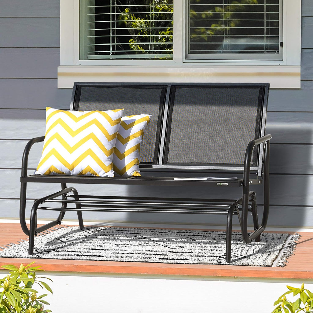 2 Person Outdoor Glider Bench Patio Glider, Patio Glider Swing Chair with Powder Coated Steel Frame and Breathable