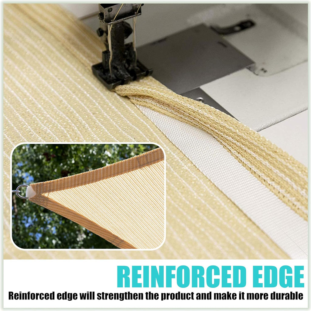 22' x 22' x 22' Beige Triangle Sun Shade Sail Outdoor Canopy Awning, UPF50+ AGTAPT22, 95% UV Blockage, Water & Air