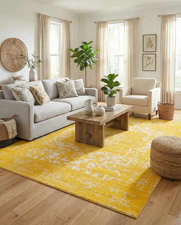 Arlington Rug - 10' x 13' 1 Yellow Traditional Area Rug - Distressed Old World Medallion Design for Living Rooms