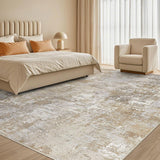 Washable 10x14 Area Rug for Living Room: Modern Abstract Neutral Large Soft Thin Rugs - Non Slip Ind