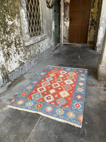 Modern Kilim Series Area Rug & Runner, Cotton, Reversible, Washable, Antique Birds)