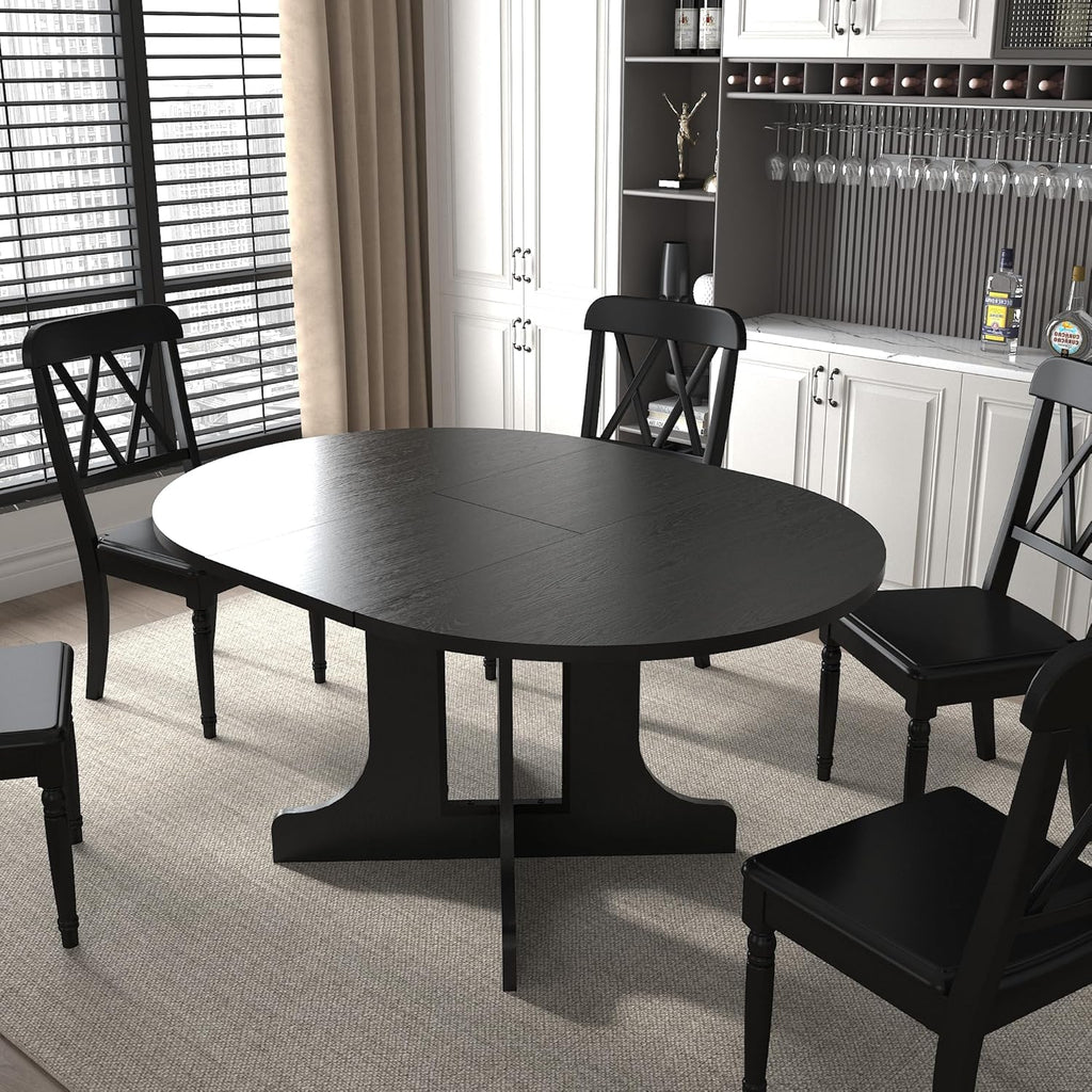 Extendable Round Dining Table for 4-6,43.3-59" Transformer Kitchen Table W/Removable Leaf Trestle & X-Shaped