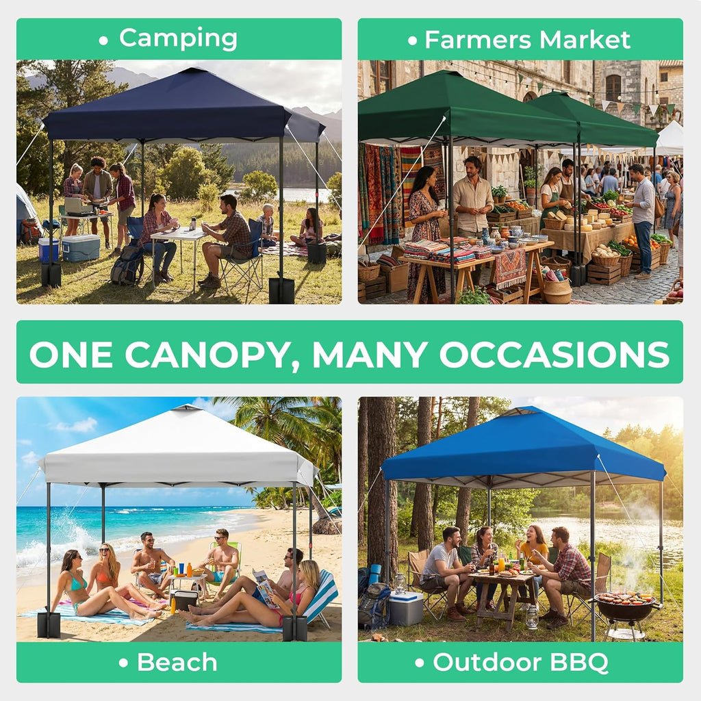 10x10 ft Pop Up Canopy Tent, Heavy Duty Outdoor Canopy with 1-Push Instant Setup, Commercial Tent with Roller Bag